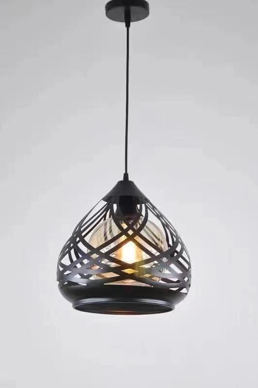 Rustic Rope Pendant Light – Industrial Metal Cage Droplight in Matte Black & Antique Brass.