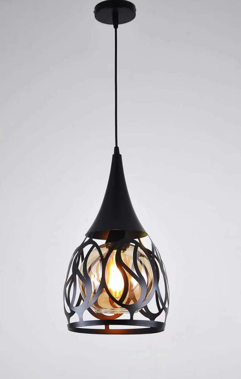Matte Black & Antique Brass Pendant Light – Industrial Hanging Lamp.