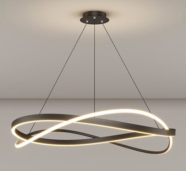Nordic Black LED Twisted Ring Chandelier for Living Rooms &amp; Bedrooms.