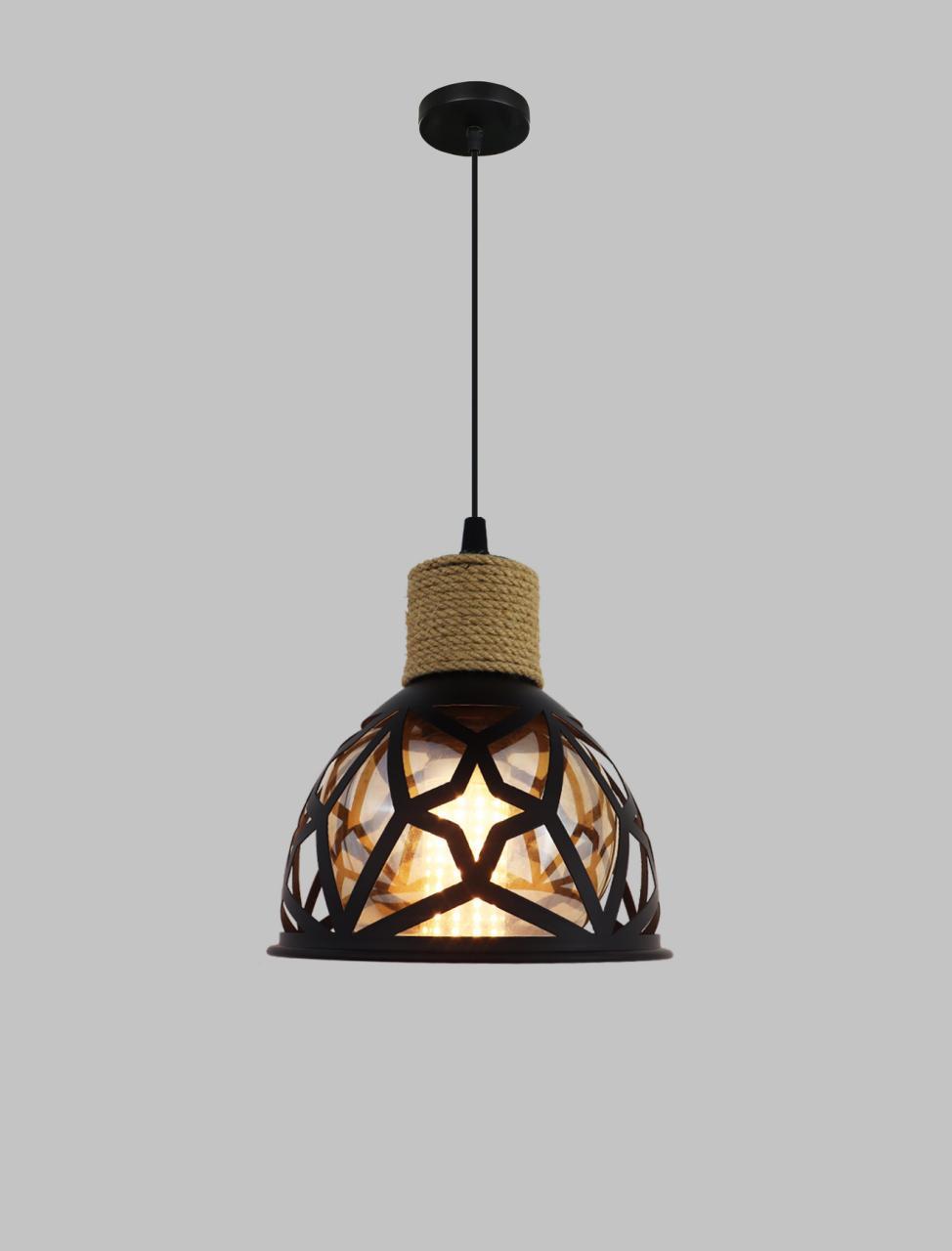 Matte Black & Antique Brass Pendant Light – Industrial Hanging Lamp.