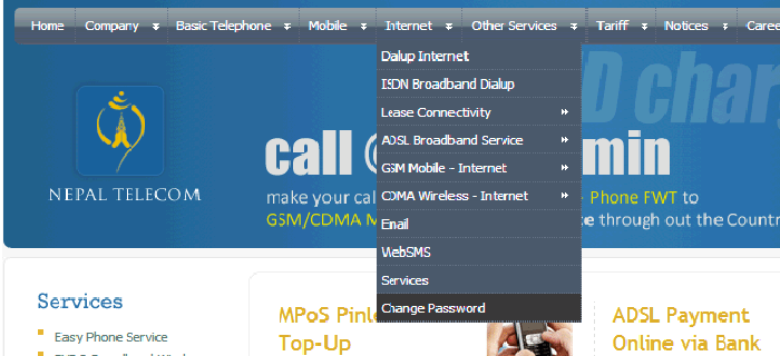 ntc adsl password change