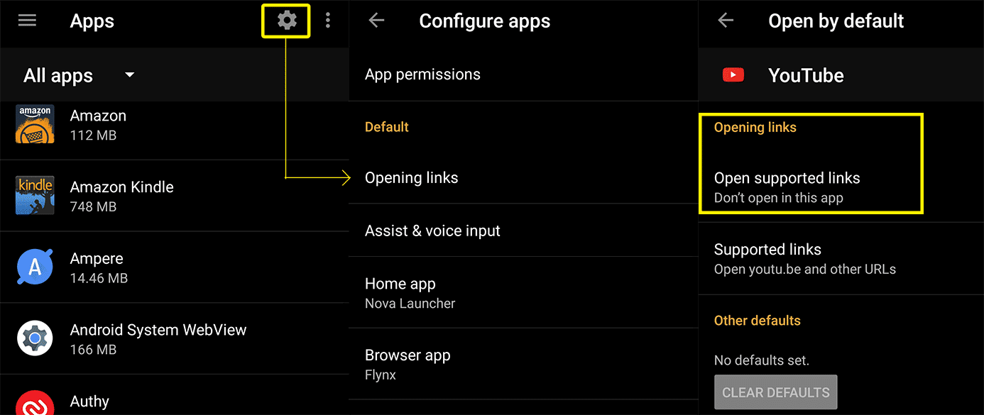 removing Youtube as default app for youtube links on Nougat