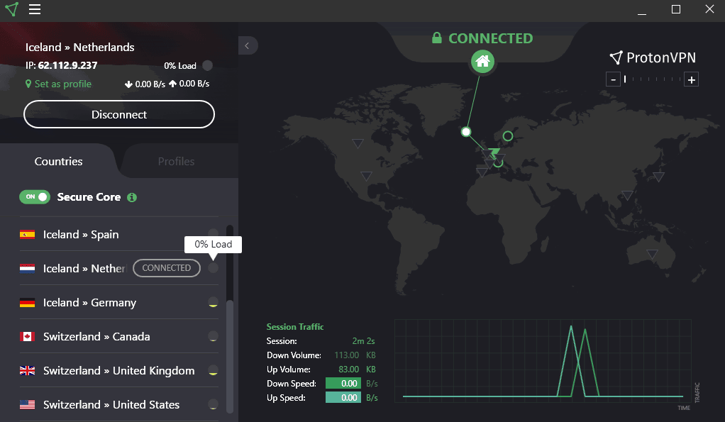 ProtonVPN Secure Core Connection