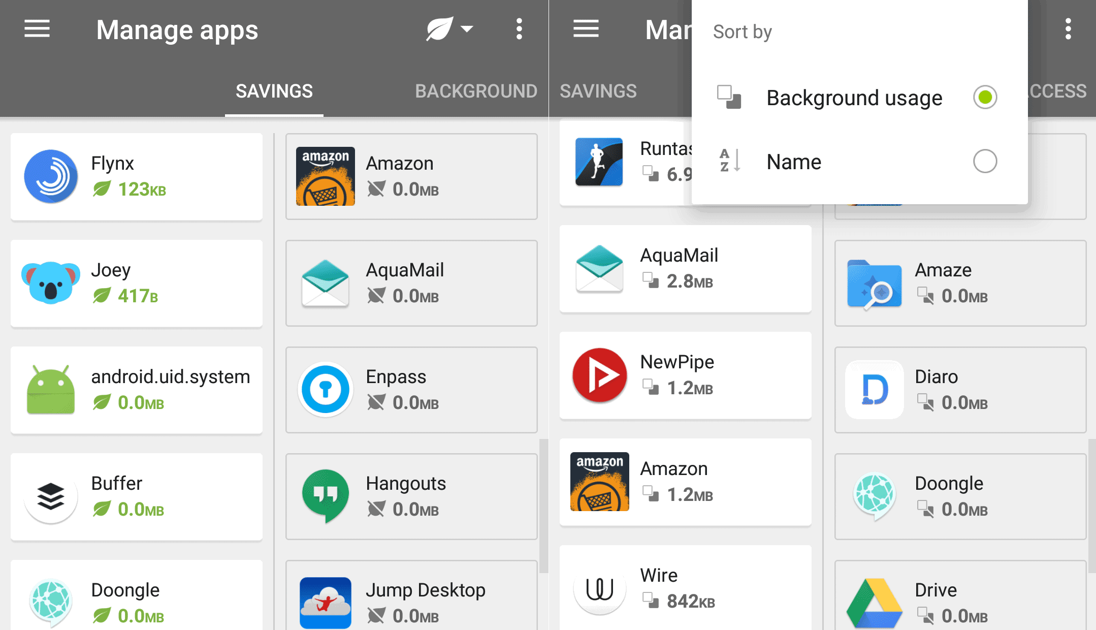 savings and restrict background data configuration
