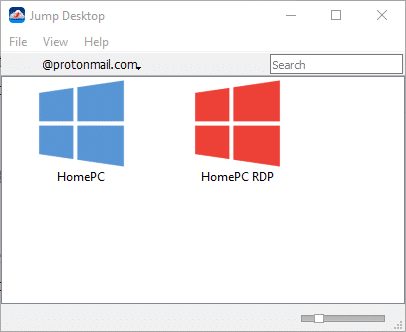 Jump Desktop Client Windows Displaying Available Connections