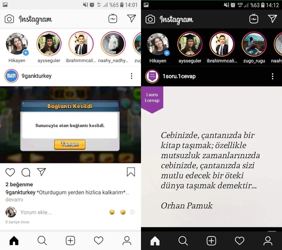 Instagram Dark Mode Native Screenshot Comparision
