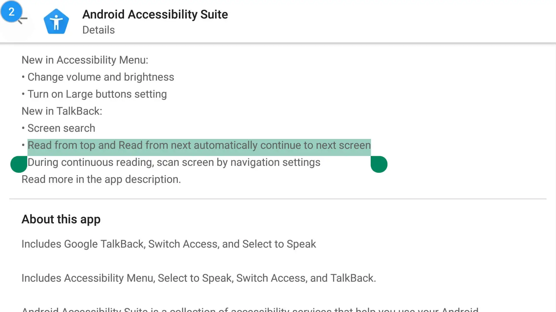 Android Accessibility Suite Latest Update changelog Android kindle handsfree tts reader