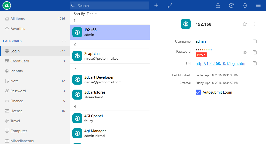 Screenshot of Enpass Password Manager Windows Application