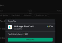 Google play points/rewards for free play store credit Screenshot showing the exchange screen for Google playstore credit using play points