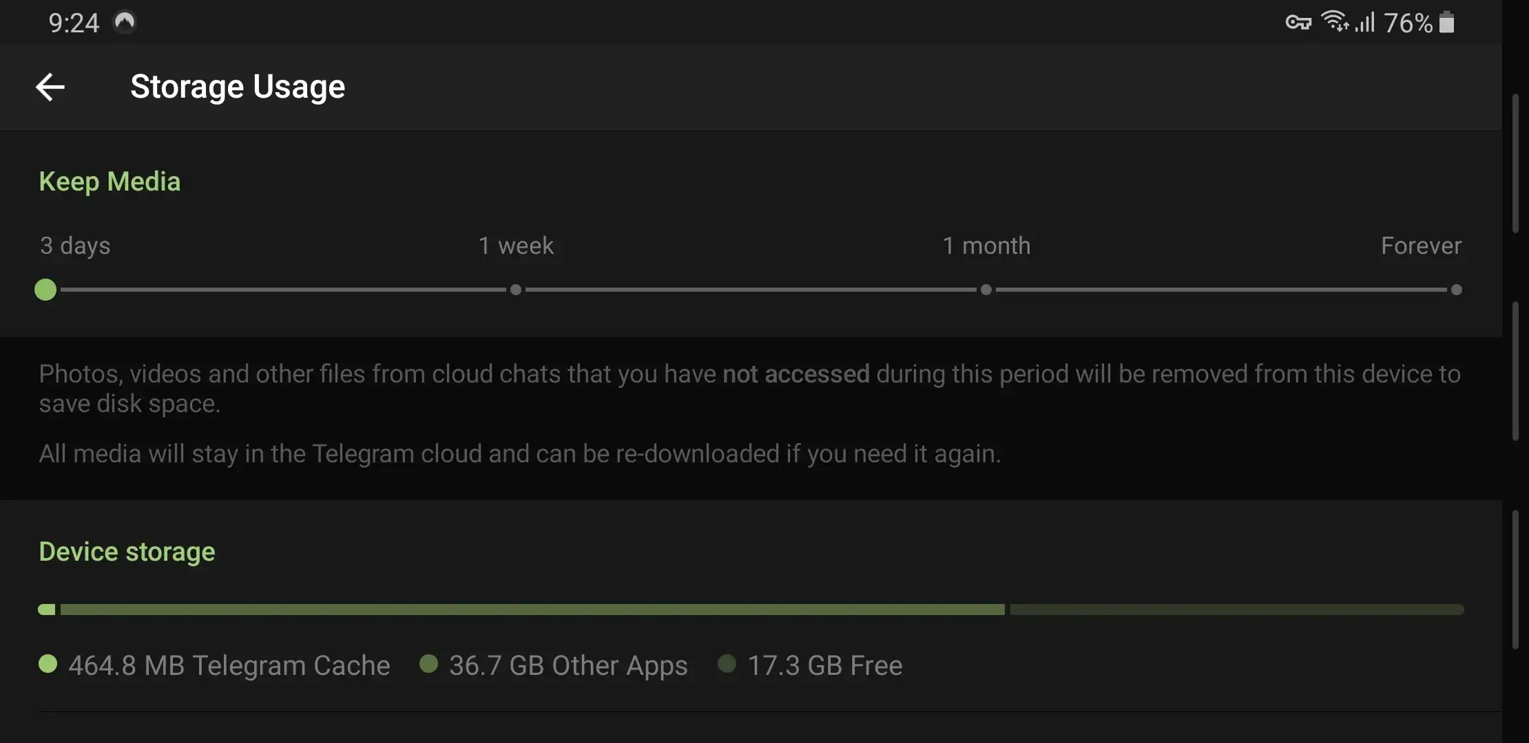 Reduce Telegram Storage in settings