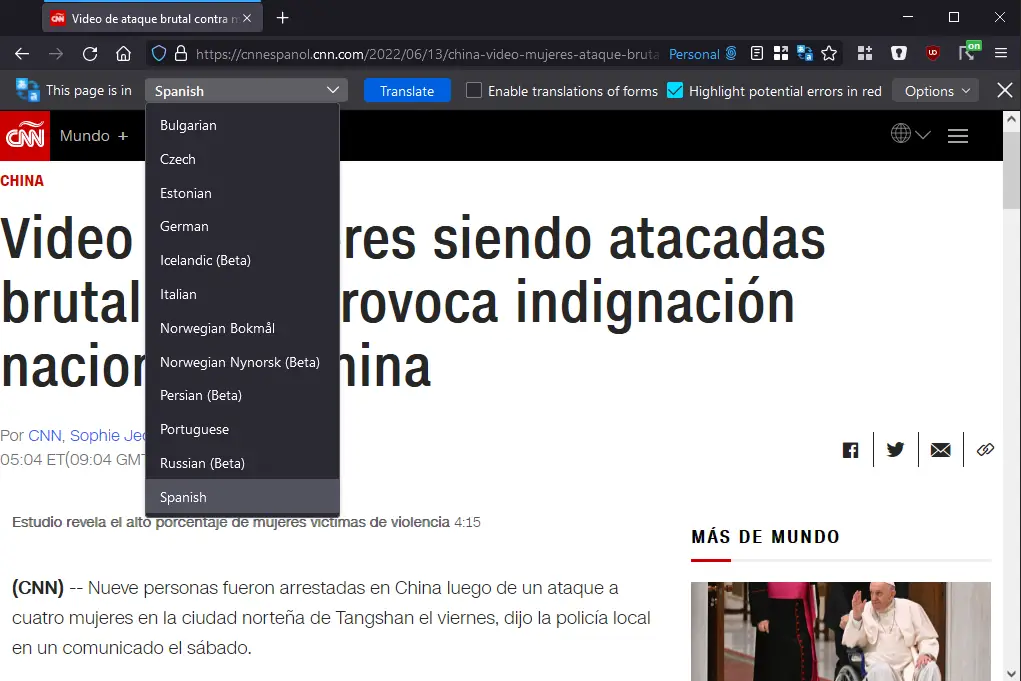 Firefox Translations extension preview