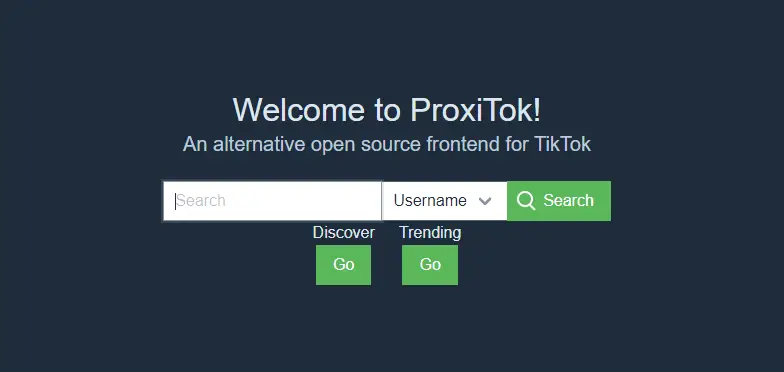 proxitok tiktok private frontend homepage interface