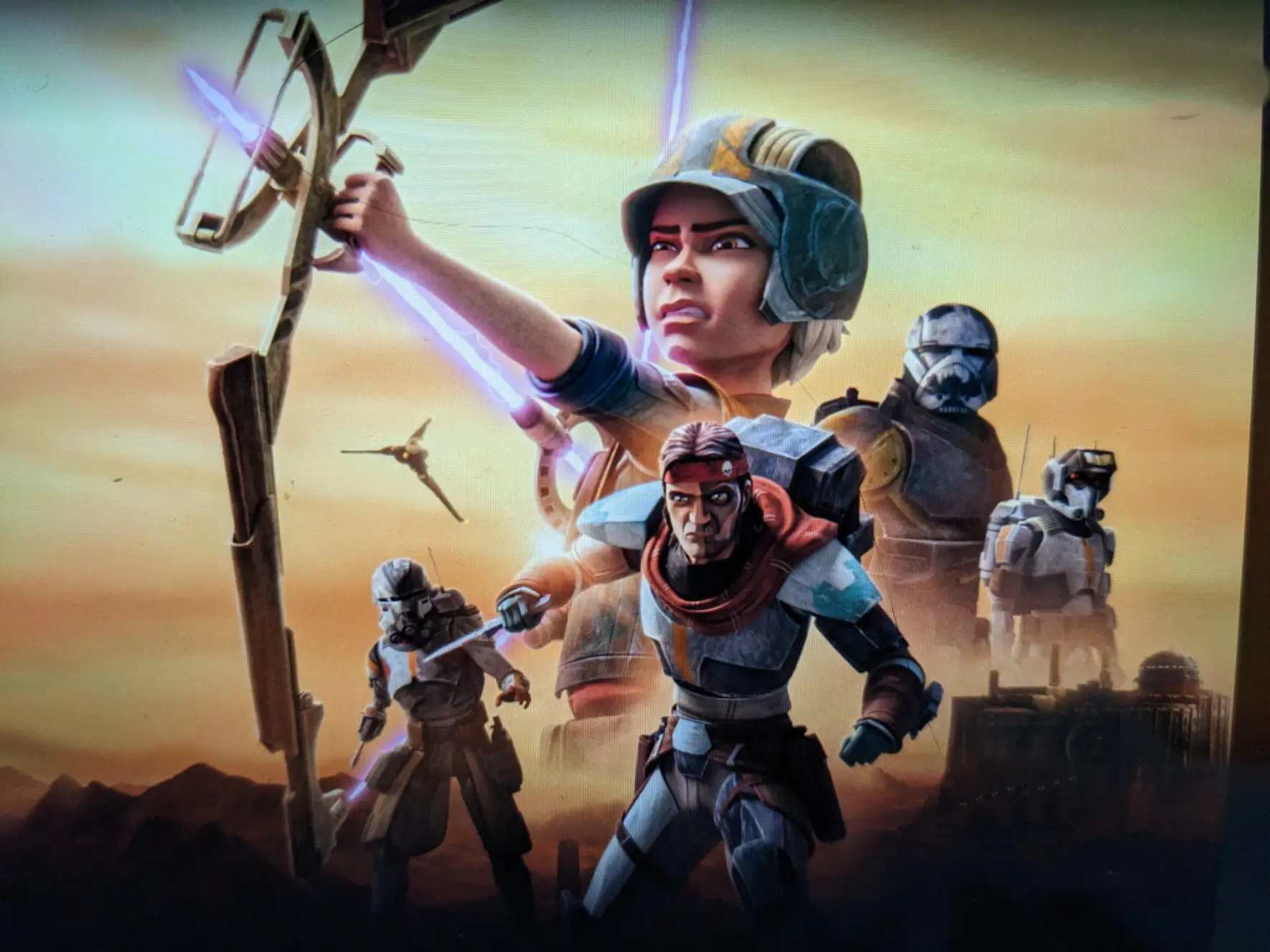 The bad batch season 2 poster with Omega and the clone force 99