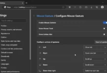 Exploring Mouse Gestures in Microsoft Edge 114 A screenshot show me the Microsoft Edge browsers mouse gestures settings