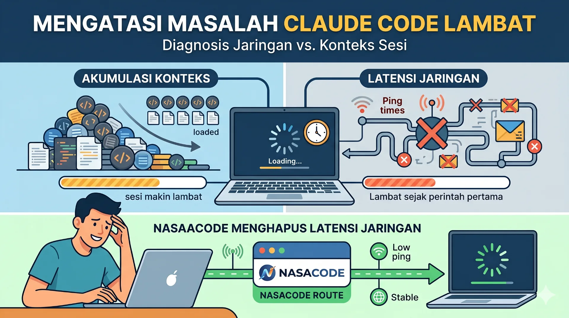 Claude Code Lambat: Pisahkan Konteks dan Jaringan untuk Memperbaiki