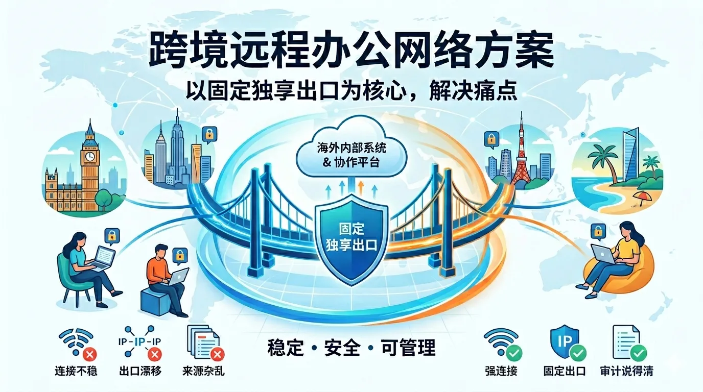 跨境企业远程办公网络方案:固定独享出口怎么落地
