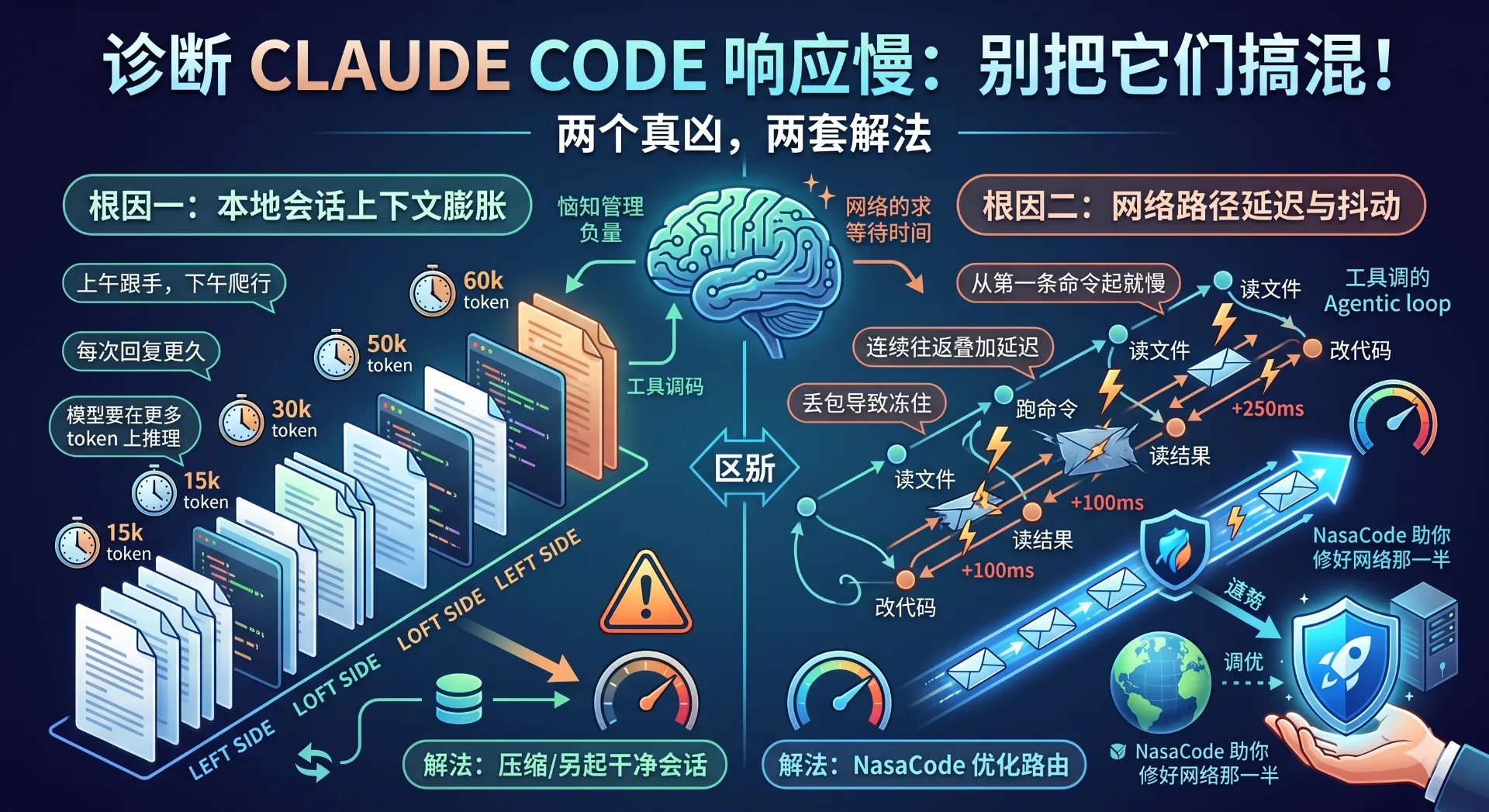 Claude Code 响应慢的两个根因:上下文与网络分开治