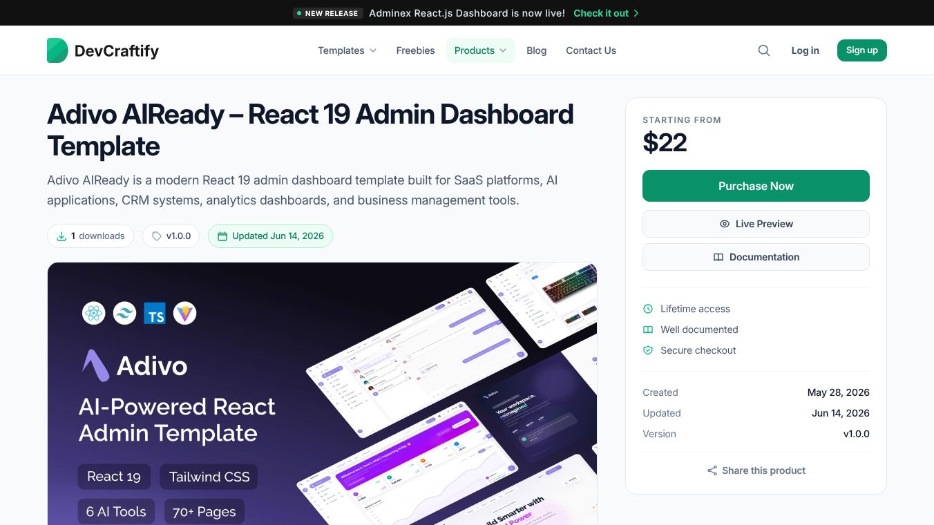 Adivo AIReady – React 19 Admin Dashboard