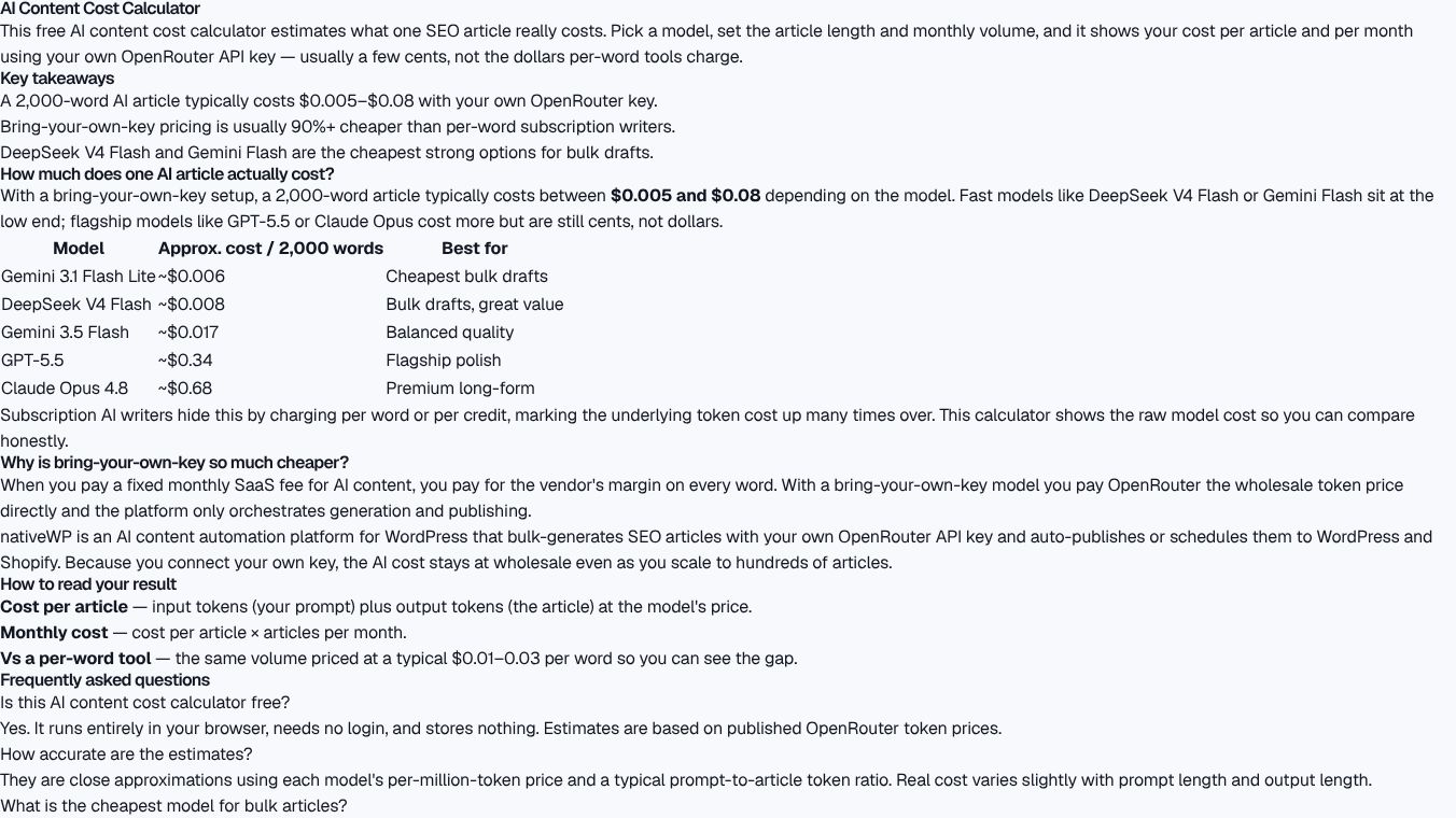 AI Content Cost Calculator