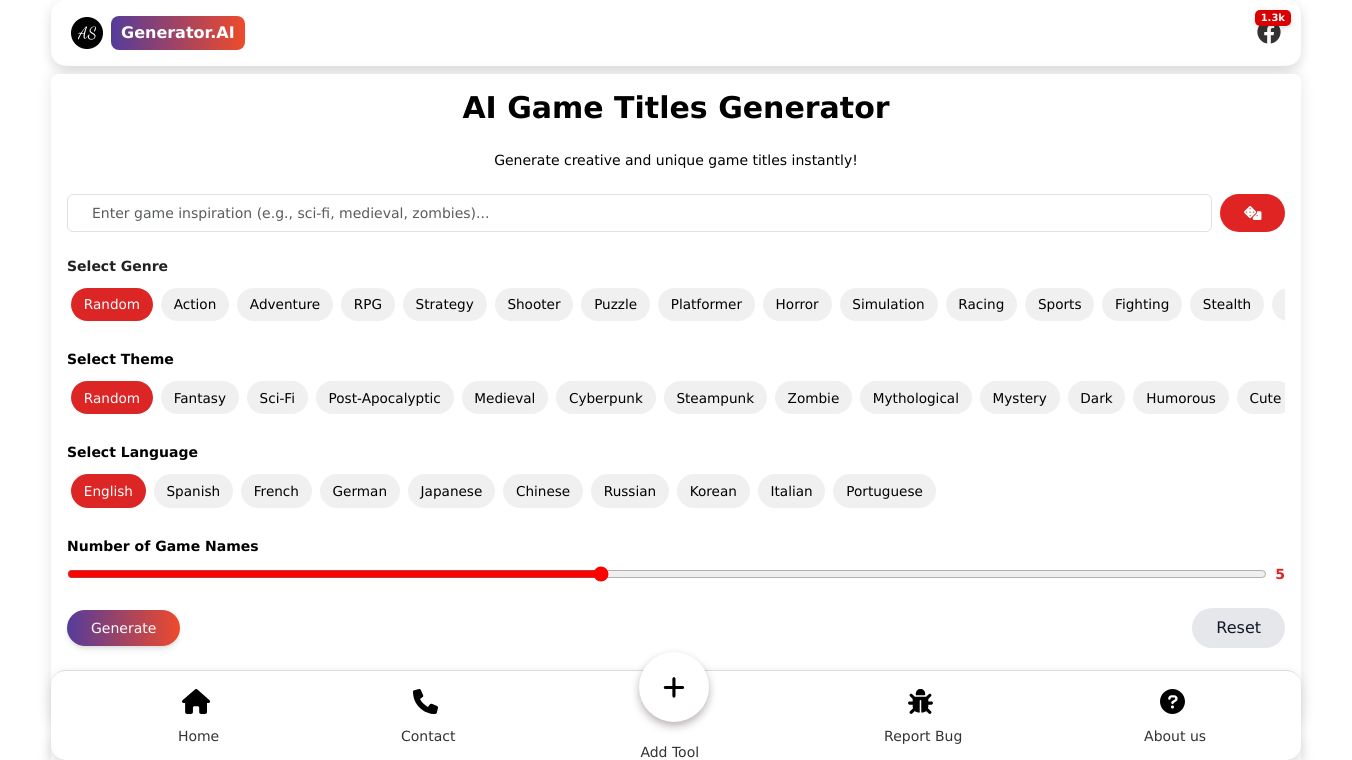 AI Game Titles Generator