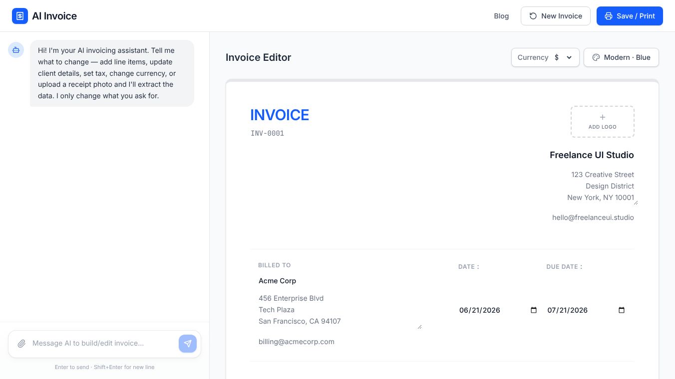 Ai invoice genaretor