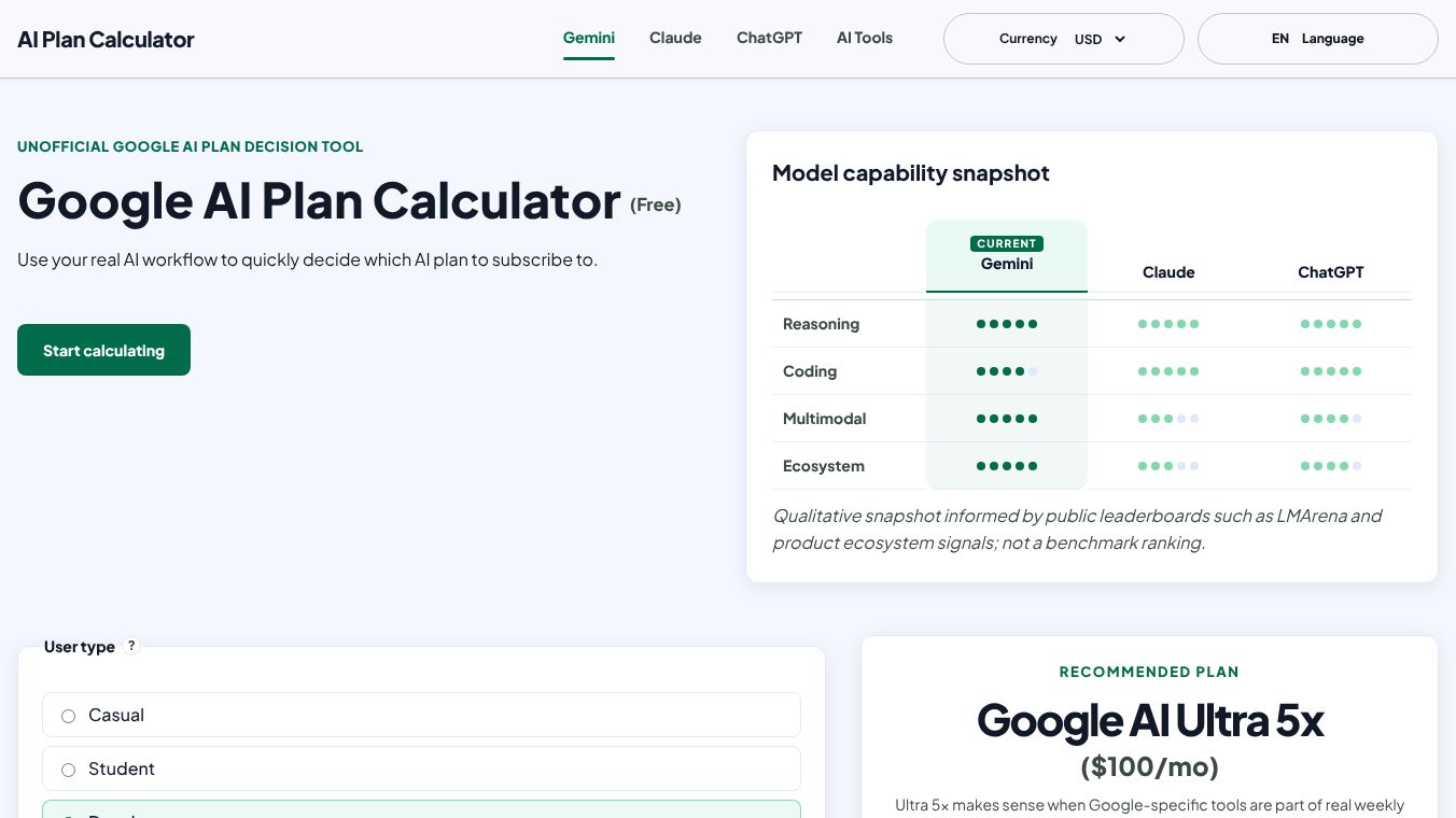 AI Plan Calculator