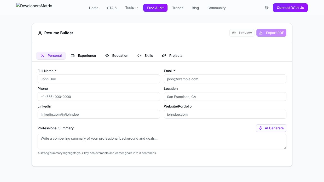 AI Resume Builder by DevelopersMatrix