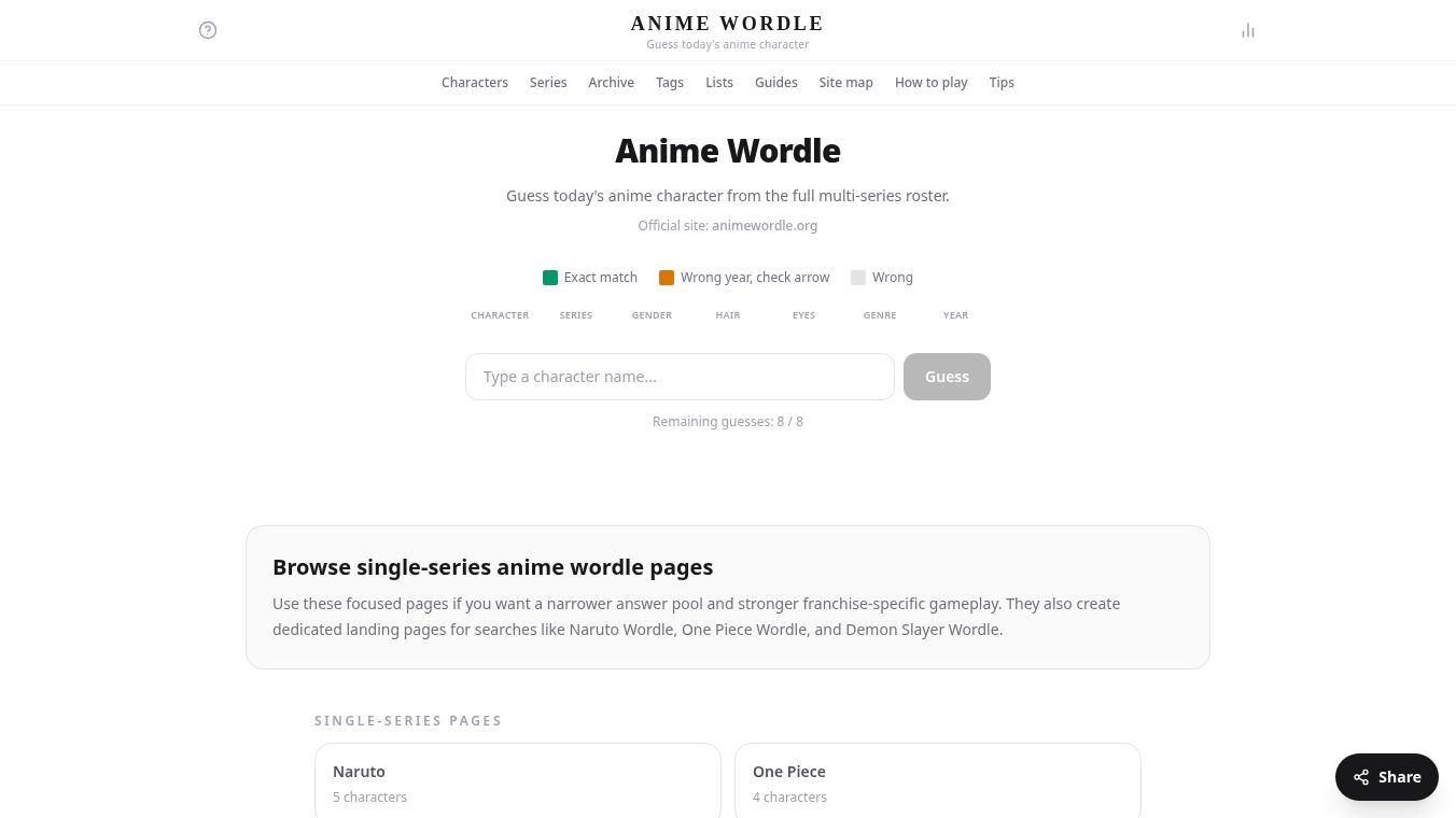 Anime Wordle
