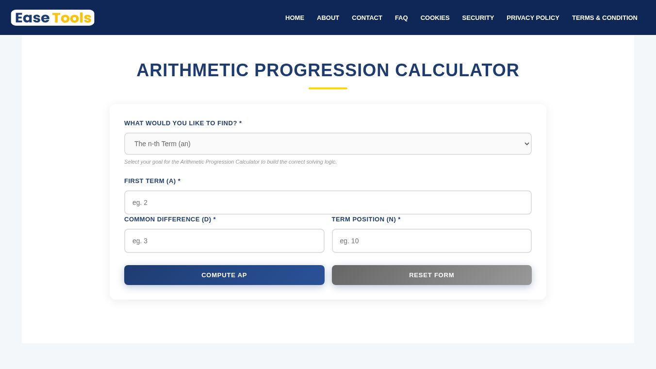 Arithmetic Progression Calculator