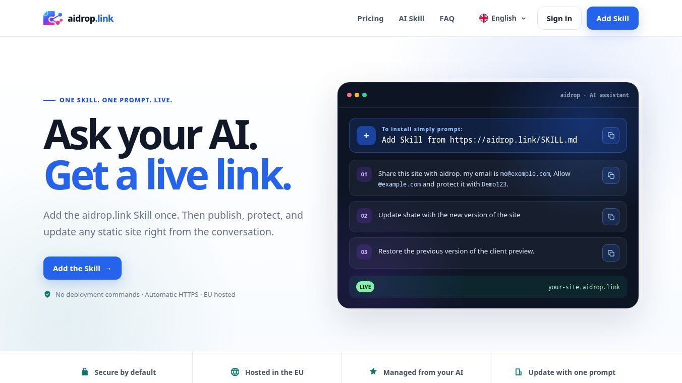 Ask your AI. Get a live link.