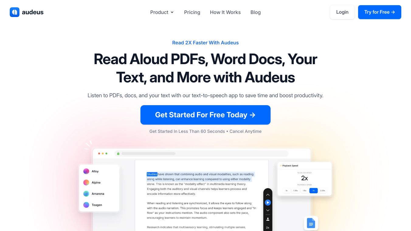 Audeus: Text to Speech Reader