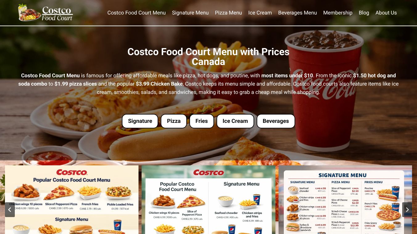 BEST Costco Menu Food Court Signs