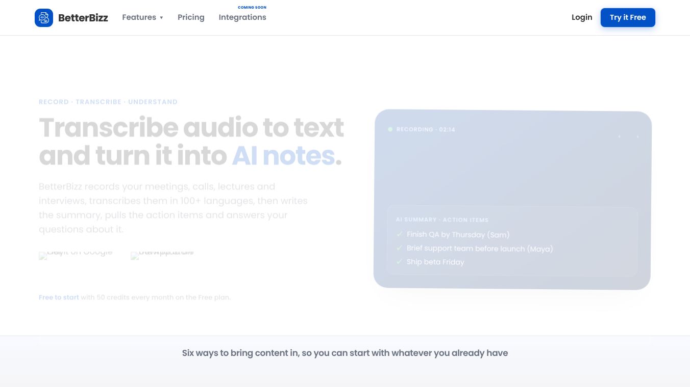 BetterBizz AI notes & Meeting
