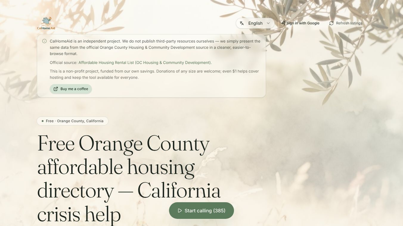 CalHomeAid Affordable House Listings