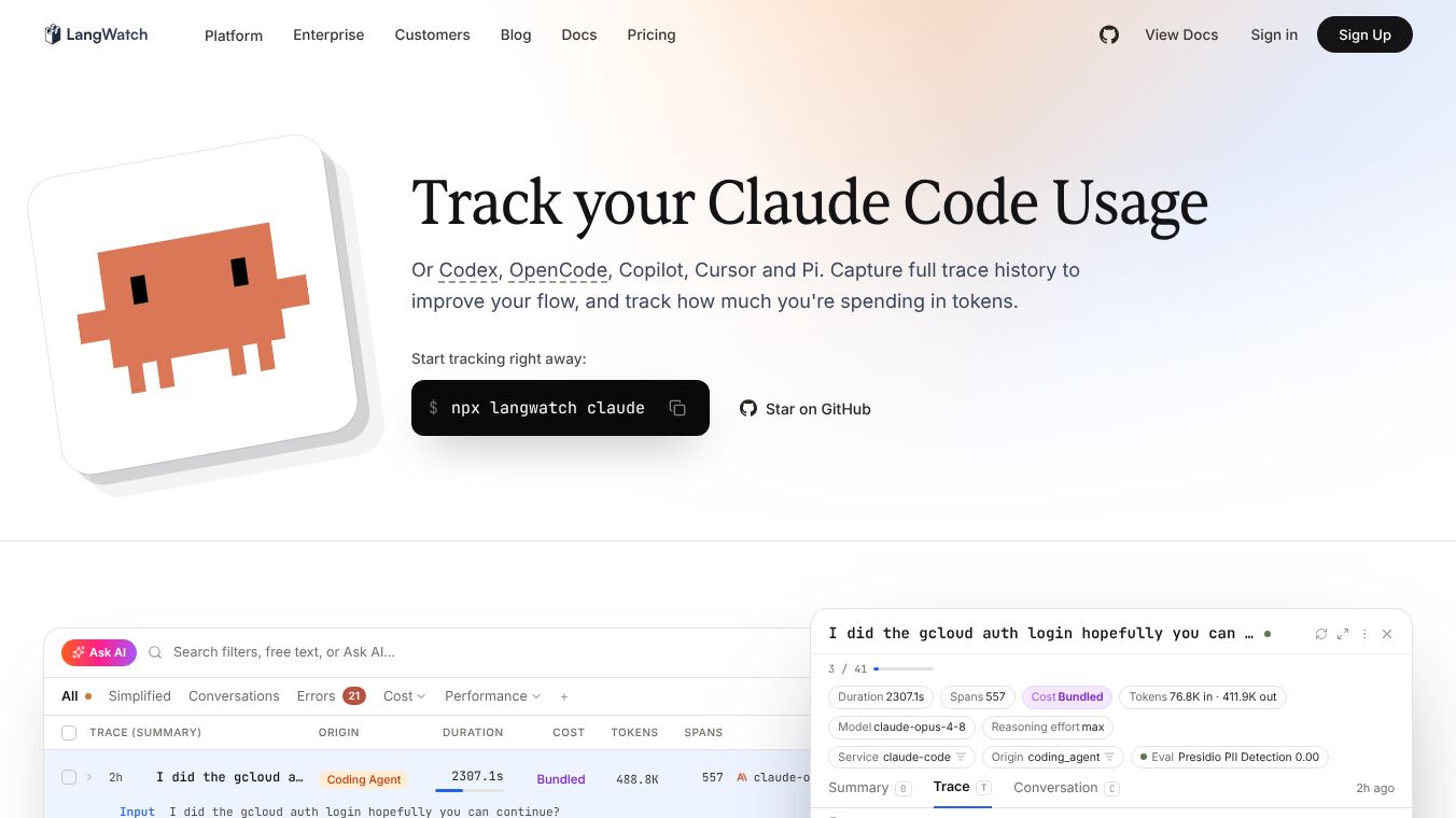Claude Code usage tracking by LangWatch