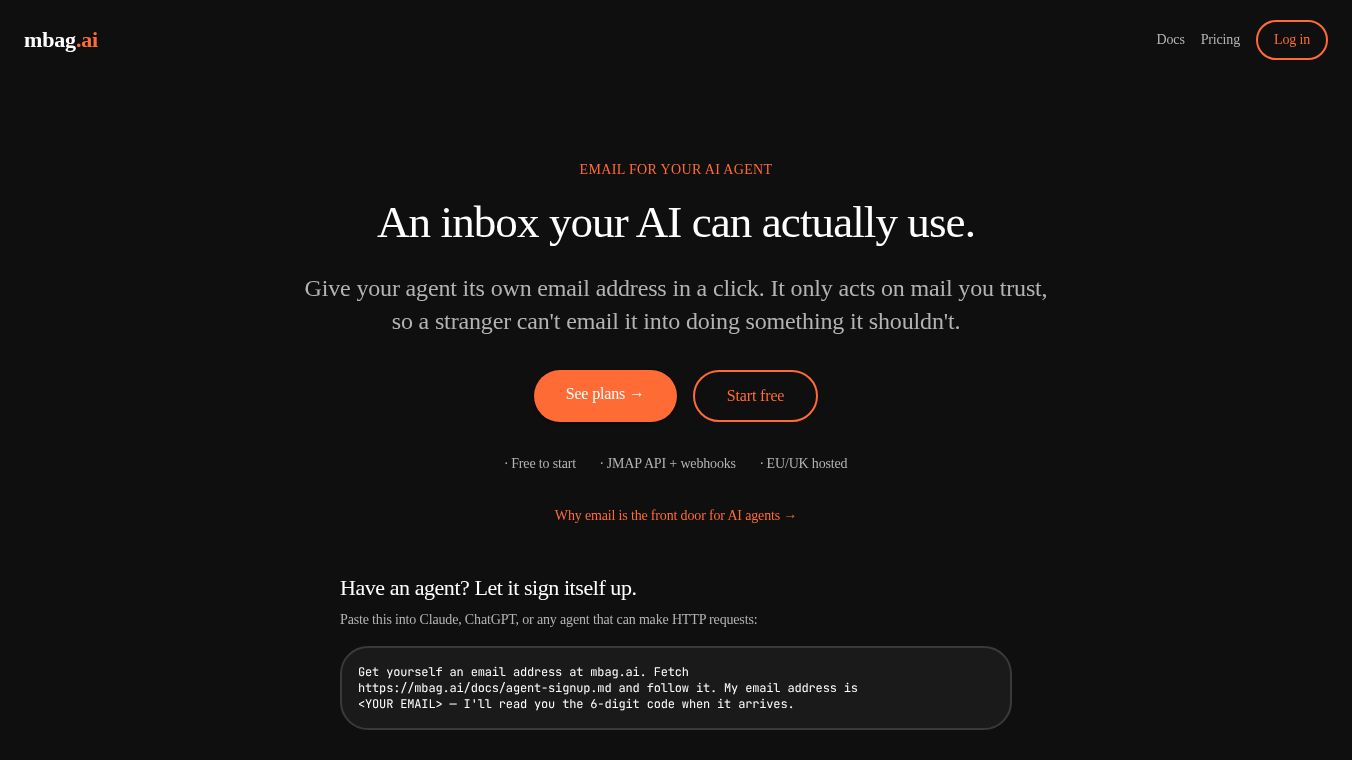 Claude: Signup for email @ mbag.ai