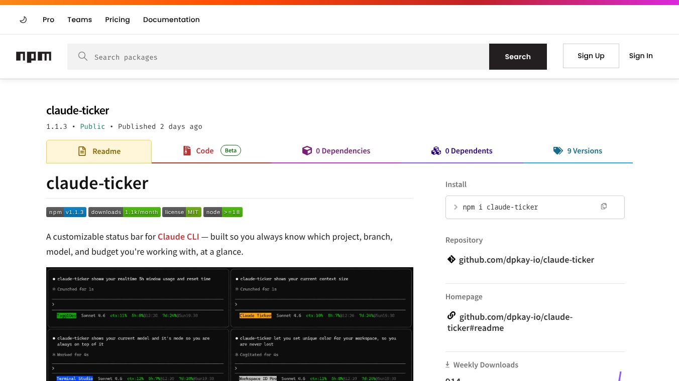 claude-ticker for Claude Code CLI