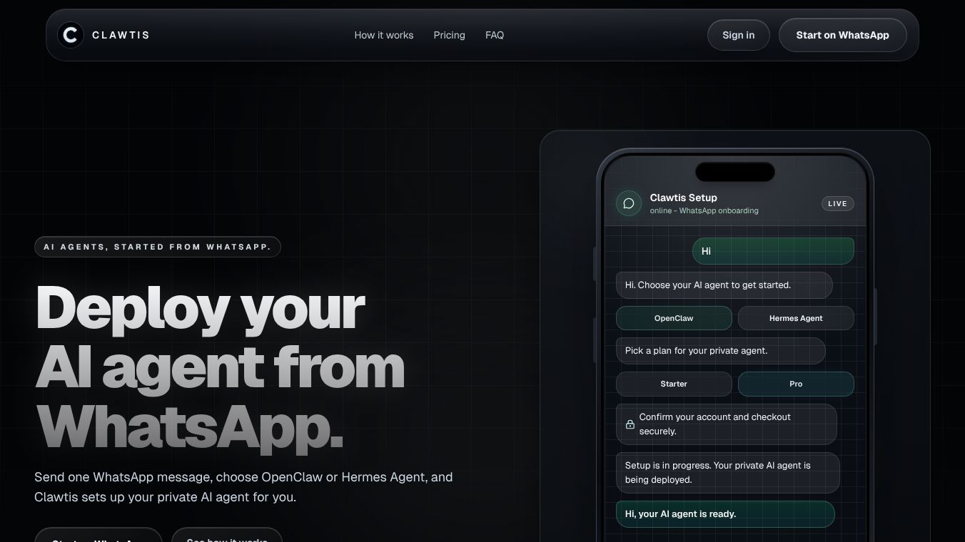 Clawtis - private AI agent from WhatsApp