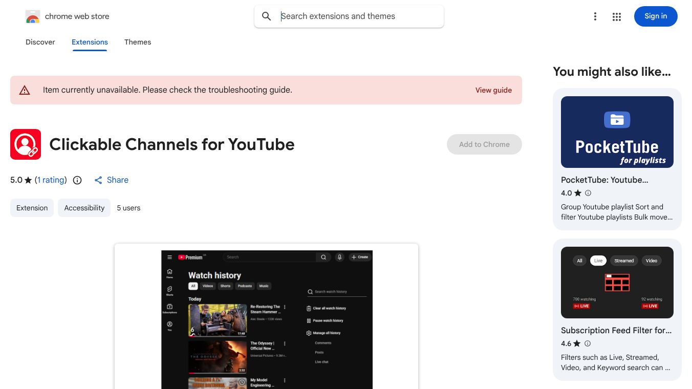 Clickable Channels for YouTube
