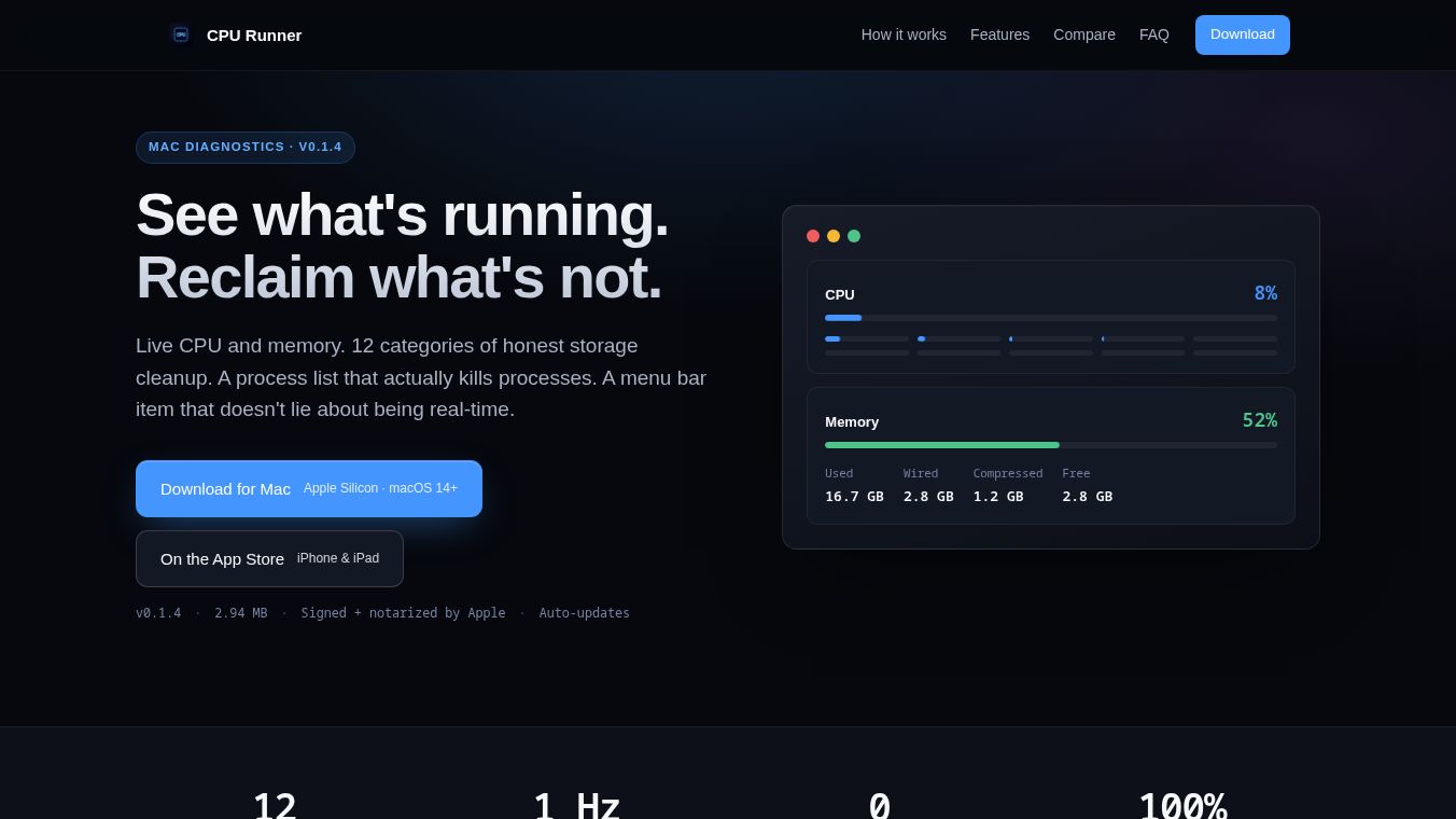 CPU Runner — honest Mac diagnostics
