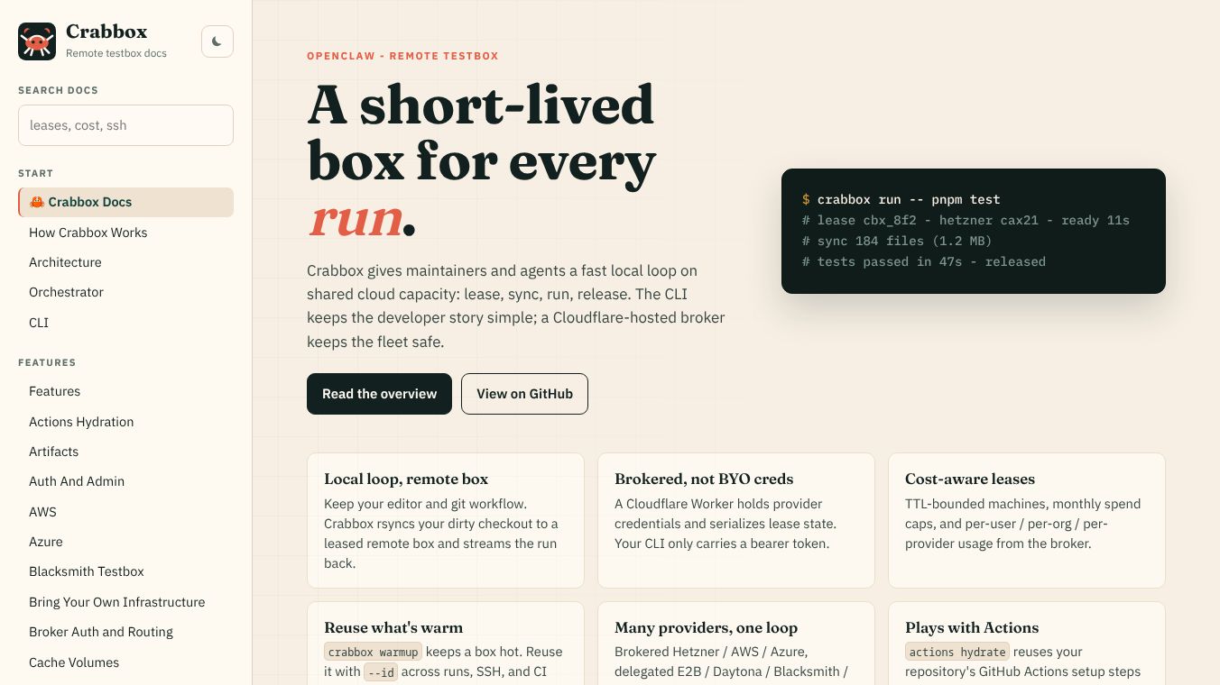 Crabbox AI Sandboxes and Testboxes