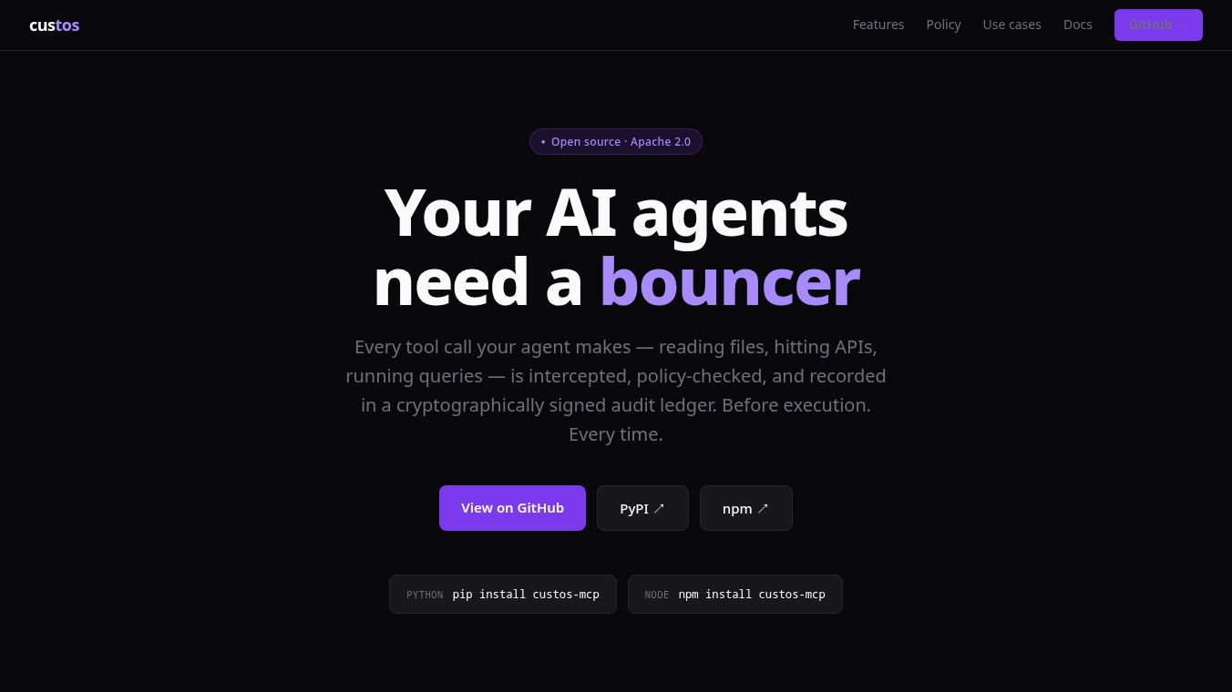 Custos — The bouncer for your AI agents