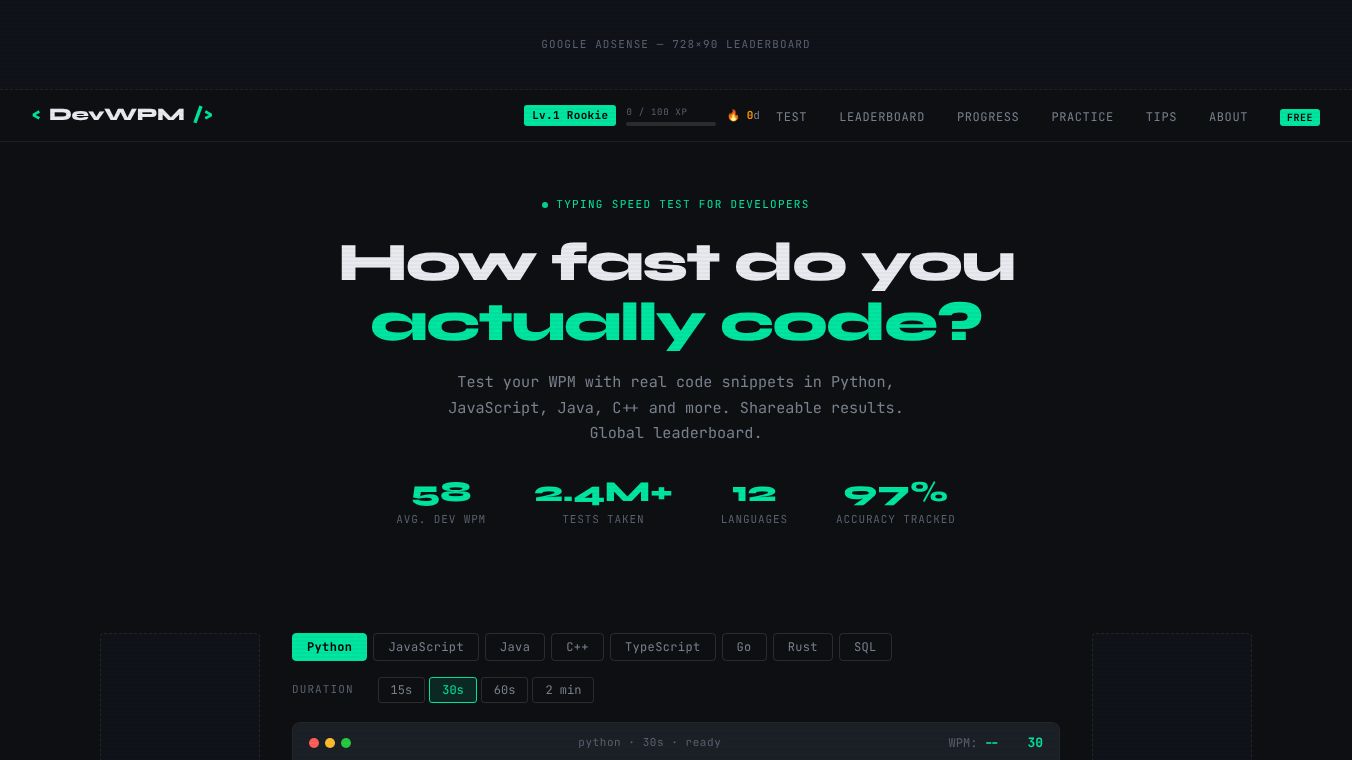 DevWPM —Typing Speed Test for Developers