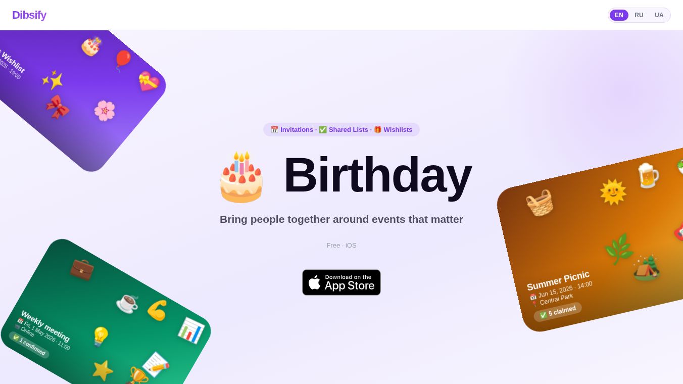 Dibsify: Wishlist, RSVP, Event