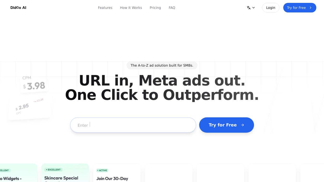 Didoo AI - URL in, Meta ads out. One Click to Outperform.