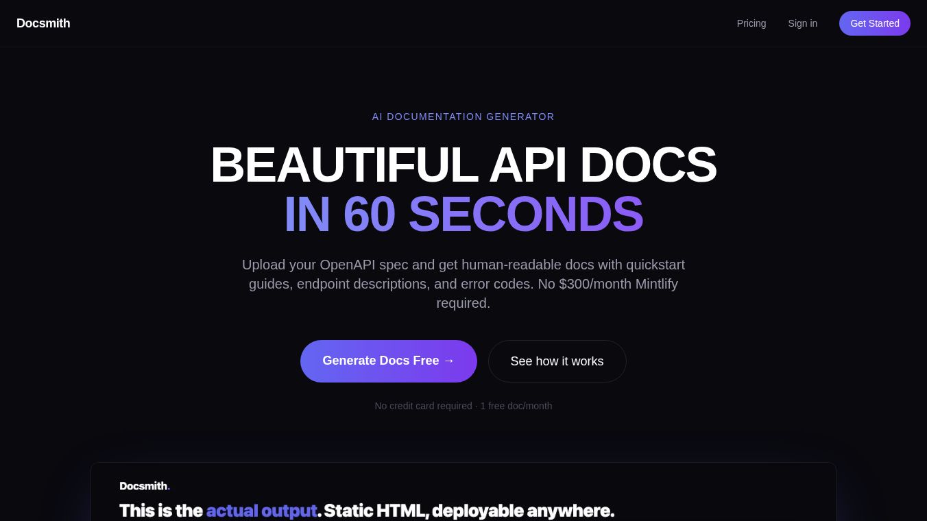Docsmith — AI API Docs in 60 Seconds