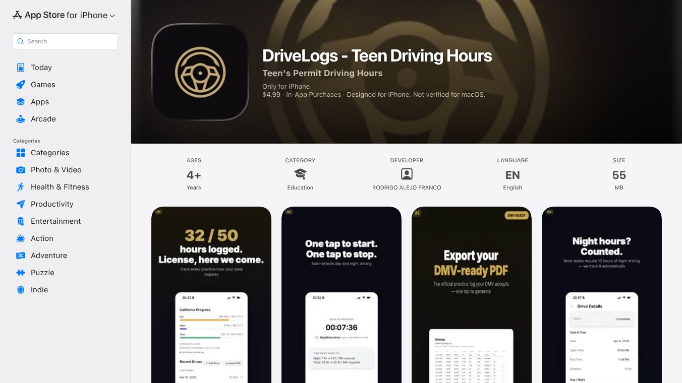 DriveLogs — Teen Driving Hours Tracker