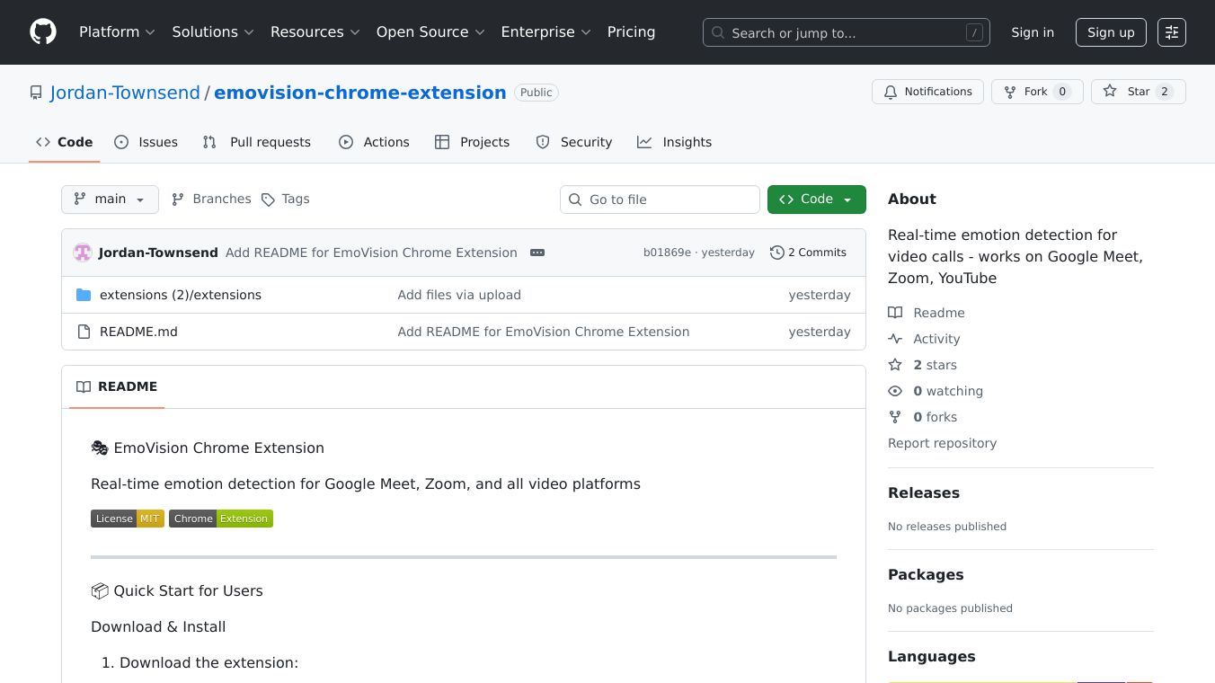 Emovision Open Source Chrome Extension