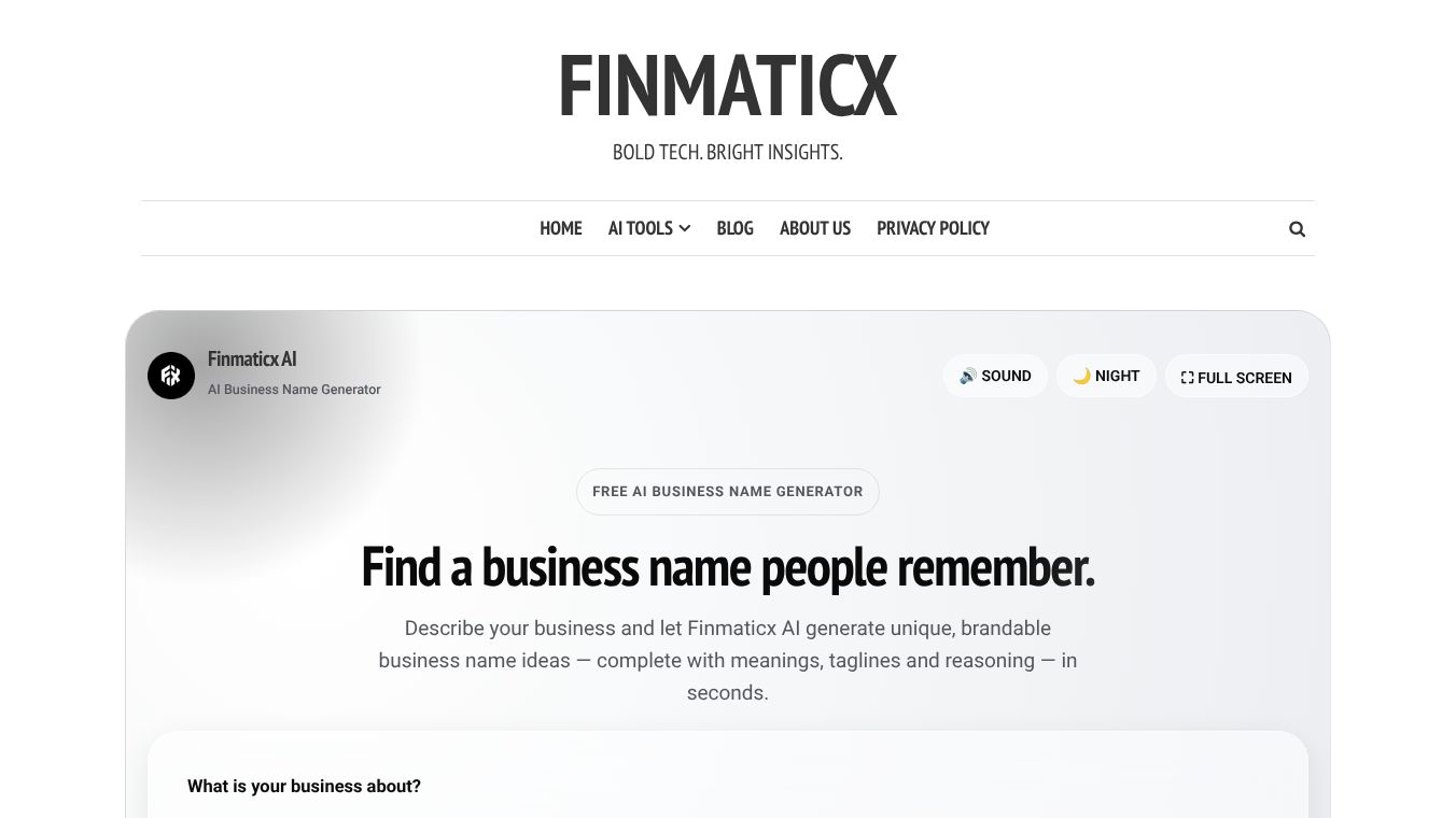 Finmaticx AI Business Name Generator