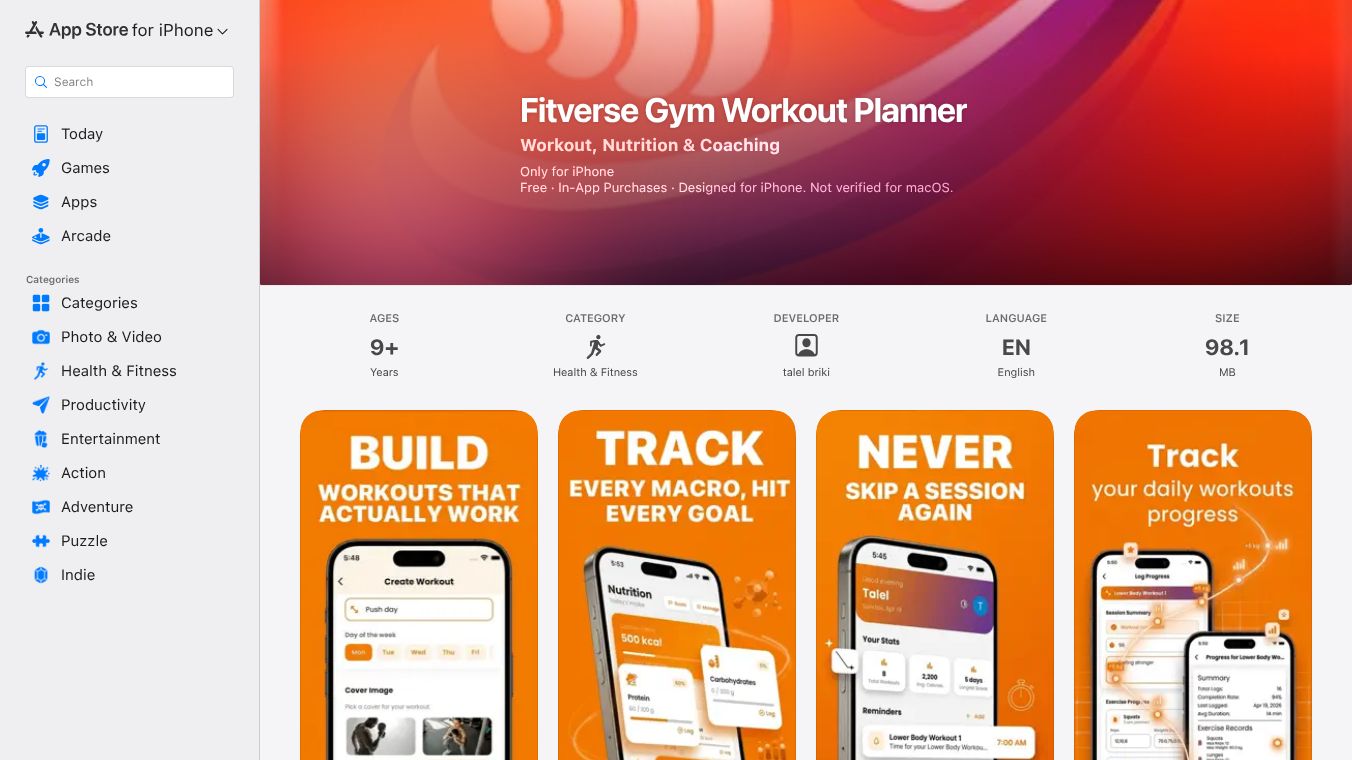 Fitverse gym workout planner
